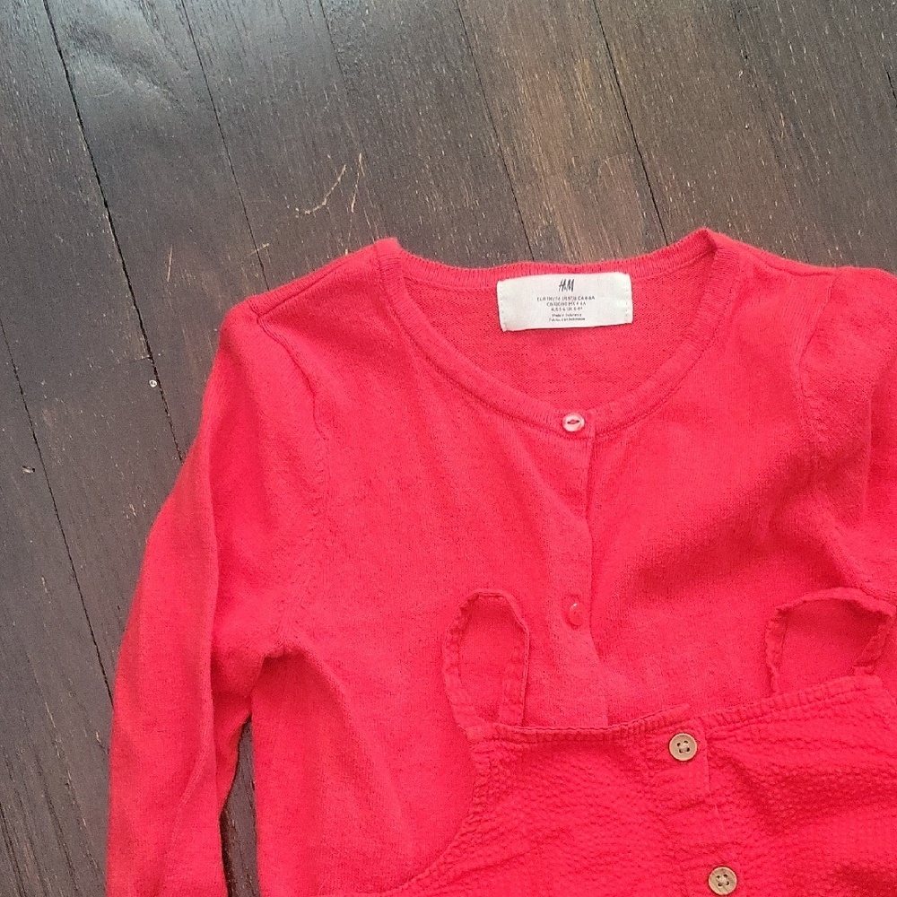 H&M Vibrant Red matching set: top, pants and a thin cotton cardigan - Picture 4 of 6